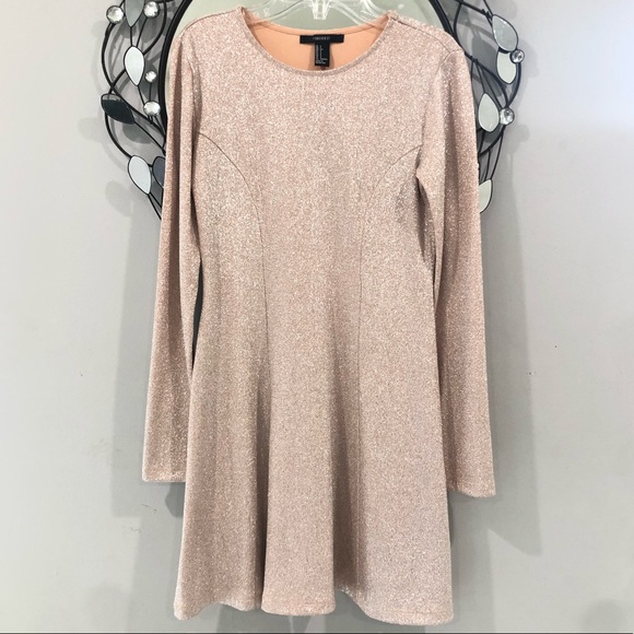 NWOT Champagne Pink Glitter Long sleeve A line Skater Dress✨ - Picture 3 of 6
